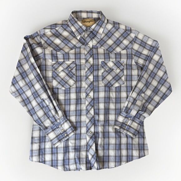 Wrangler Men's Large Pearl Snap Bush Popper Yellowstone Sawtooth Long Sleeve - Picture 1 of 6